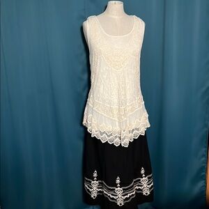 Charter Club Black & Cream Skirt with Lace Tank